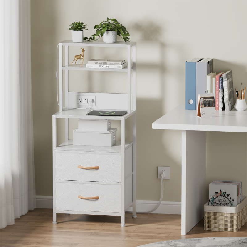 Furnulem Tall Nightstand with Light Tube and Charging Station