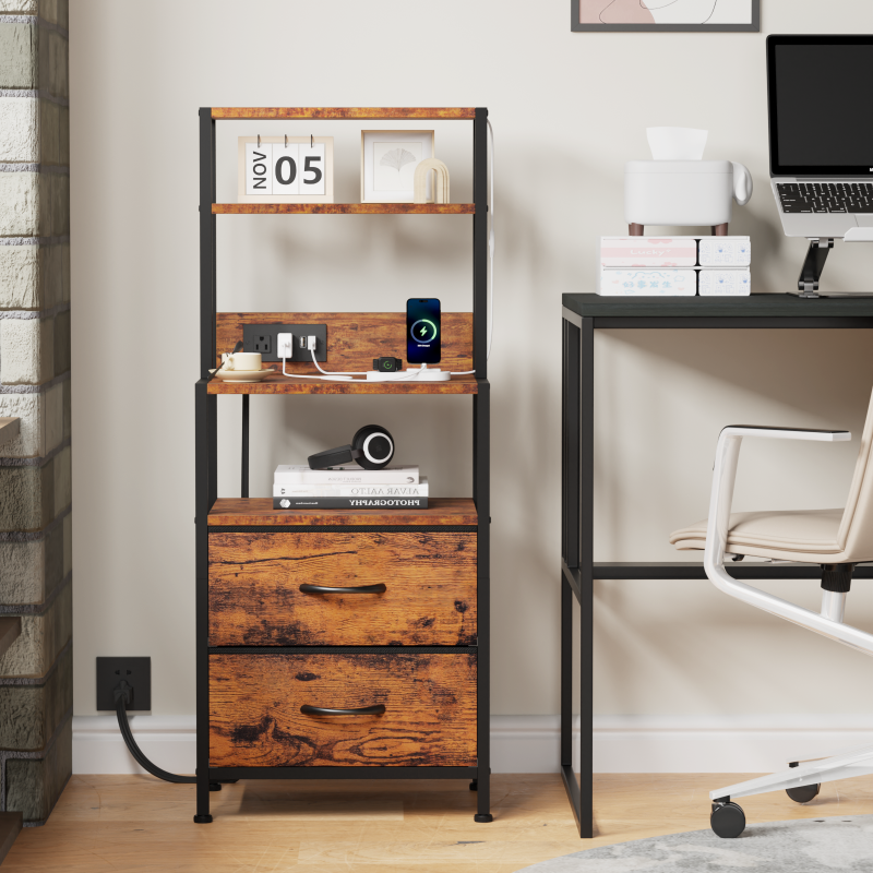 Furnulem Tall Nightstand with Light Tube and Charging Station