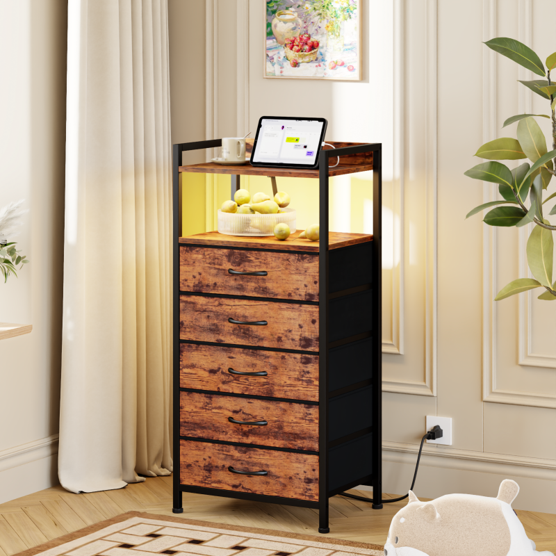 Furnulem 4/5 Drawer Nightstand with Charging Station