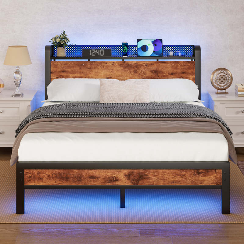 Furnulem LED Bed Frame with Charging Station