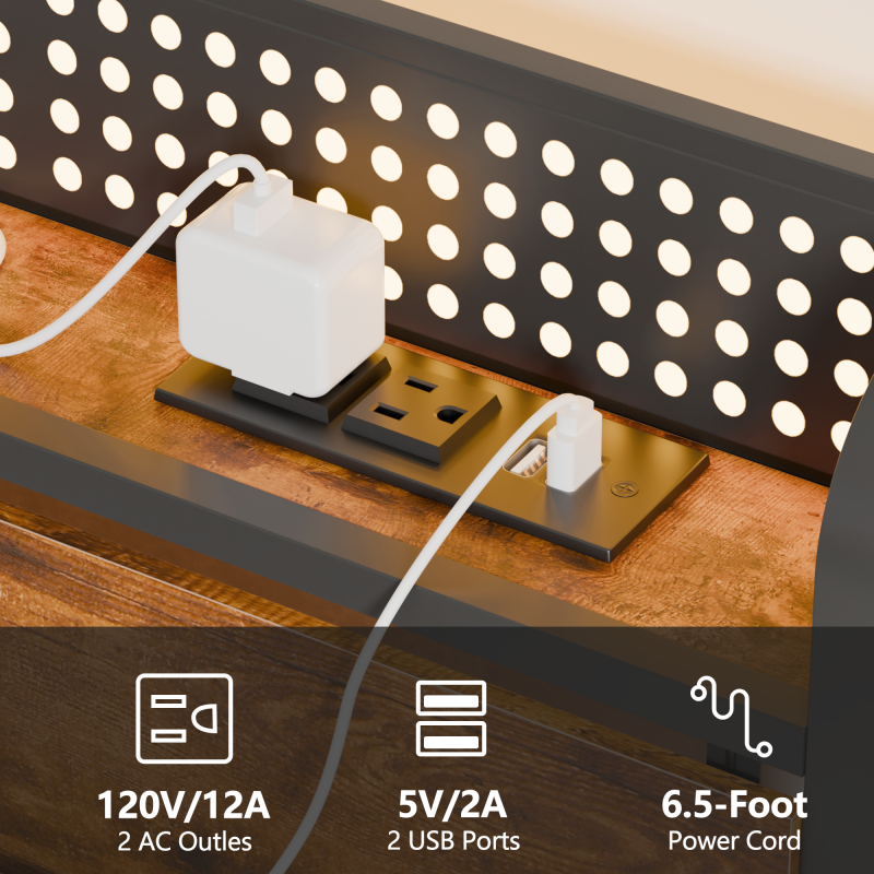 Furnulem LED Bed Frame with Upholstered Headboard and Charging Station