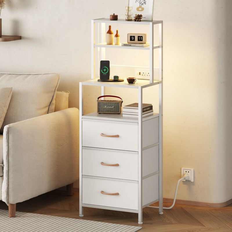 Furnulem LED Nightstand with 4-Tier Shelves and Charging Station