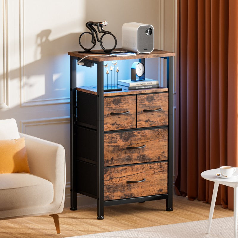 Furnulem LED Nightstand with Charging Station and 4 Storage Drawer