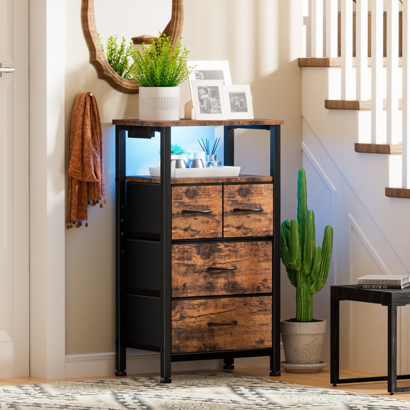 Furnulem LED Nightstand with Charging Station and 4 Storage Drawer