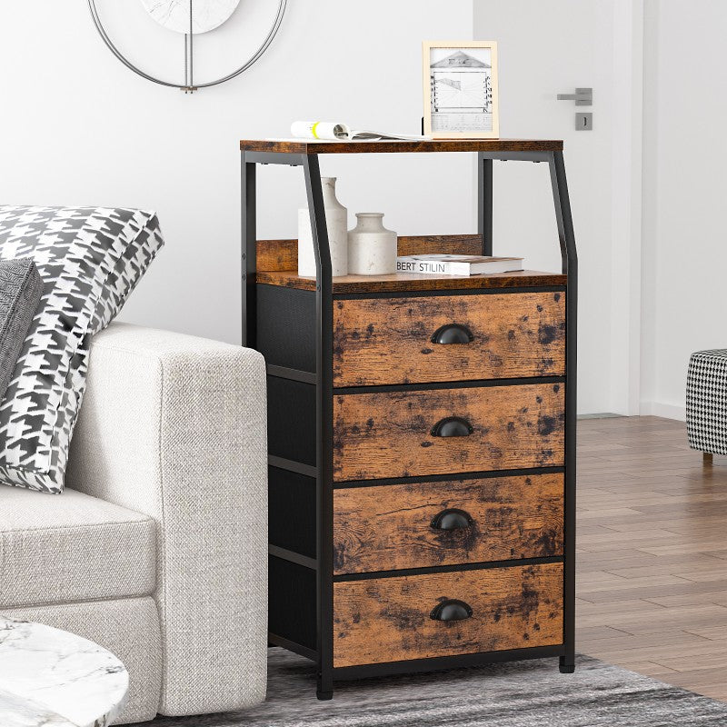 Furnulem Nightstand with Charging Station and Multi Fabric Drawers