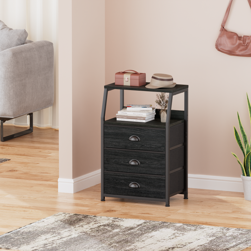 Furnulem Nightstand with Charging Station and Multi Fabric Drawers