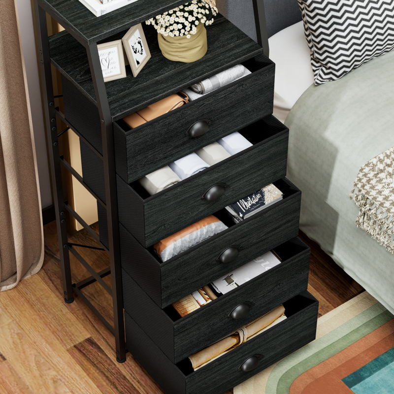 Furnulem Nightstand with Charging Station and Multi Fabric Drawers