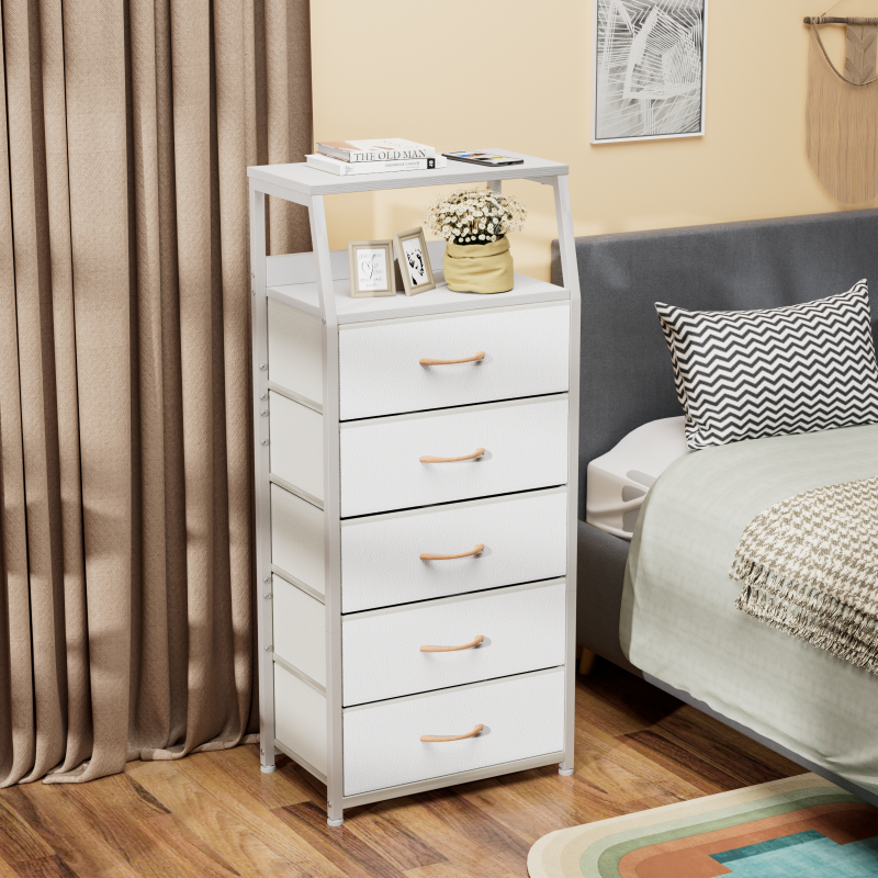 Furnulem Nightstand with Charging Station and Multi Fabric Drawers