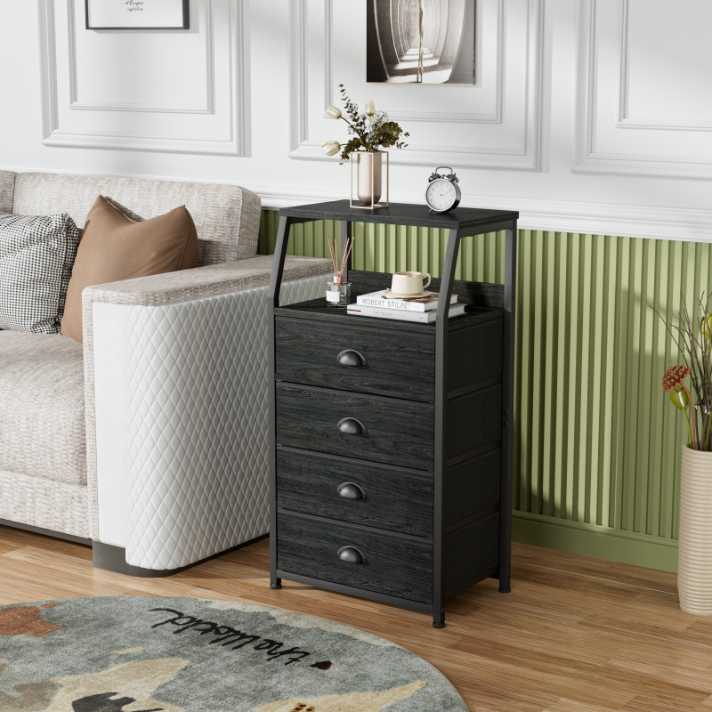 Furnulem Nightstand with Charging Station and Multi Fabric Drawers