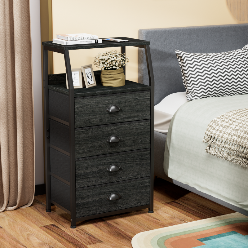 Furnulem Nightstand with Charging Station and Multi Fabric Drawers