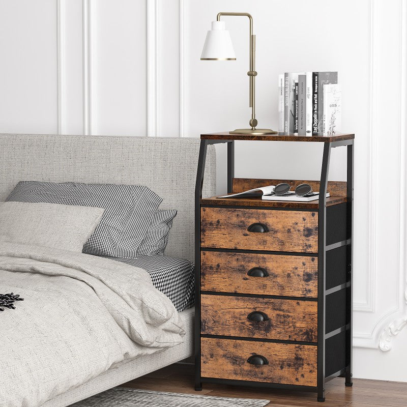 Furnulem Nightstand with Charging Station and Multi Fabric Drawers