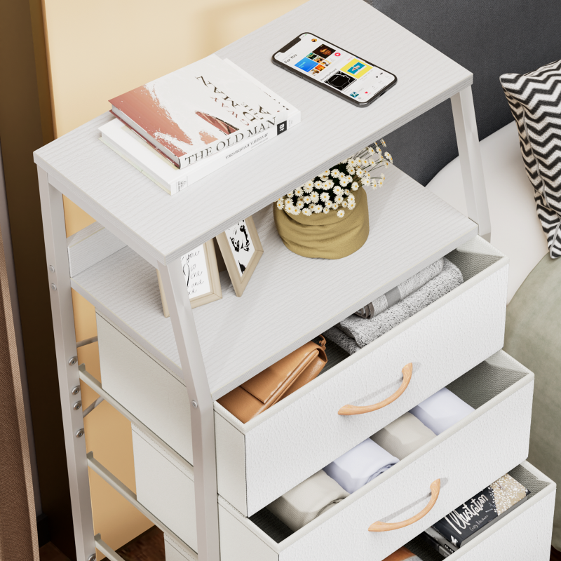 Furnulem Nightstand with Charging Station and Multi Fabric Drawers