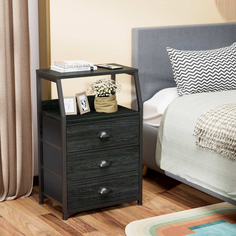 Furnulem Nightstand with Charging Station and Multi Fabric Drawers