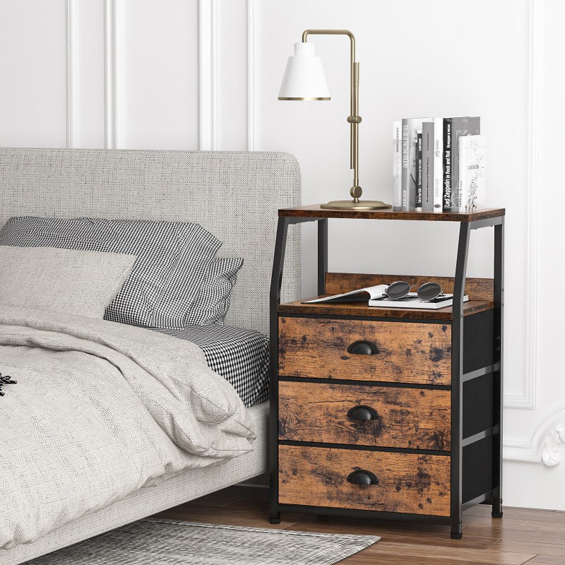 Furnulem Nightstand with Charging Station and Multi Fabric Drawers