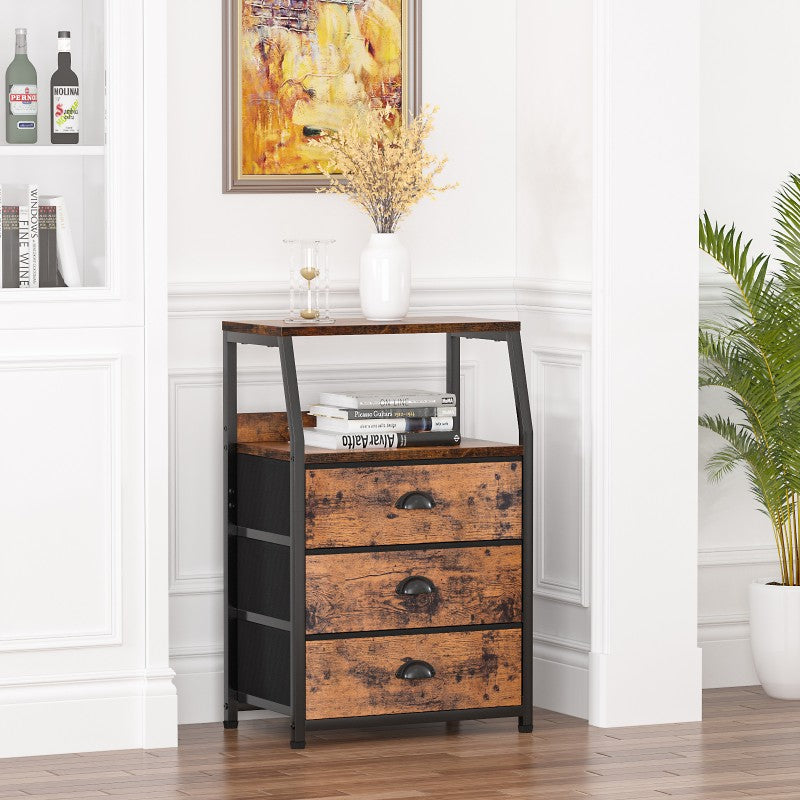 Furnulem Nightstand with Charging Station and Multi Fabric Drawers