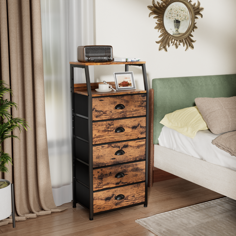 Furnulem Nightstand with Charging Station and Multi Fabric Drawers