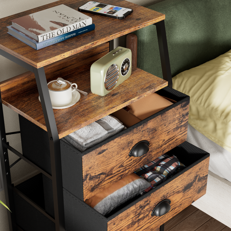 Furnulem Nightstand with Charging Station and Multi Fabric Drawers