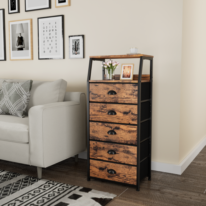 Furnulem Nightstand with Charging Station and Multi Fabric Drawers