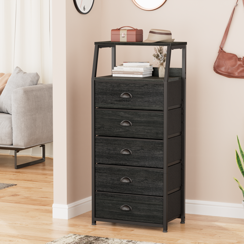 Furnulem Nightstand with Charging Station and Multi Fabric Drawers