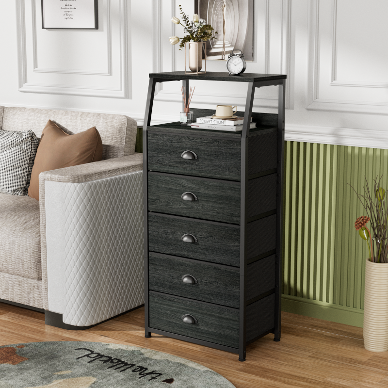 Furnulem Nightstand with Charging Station and Multi Fabric Drawers