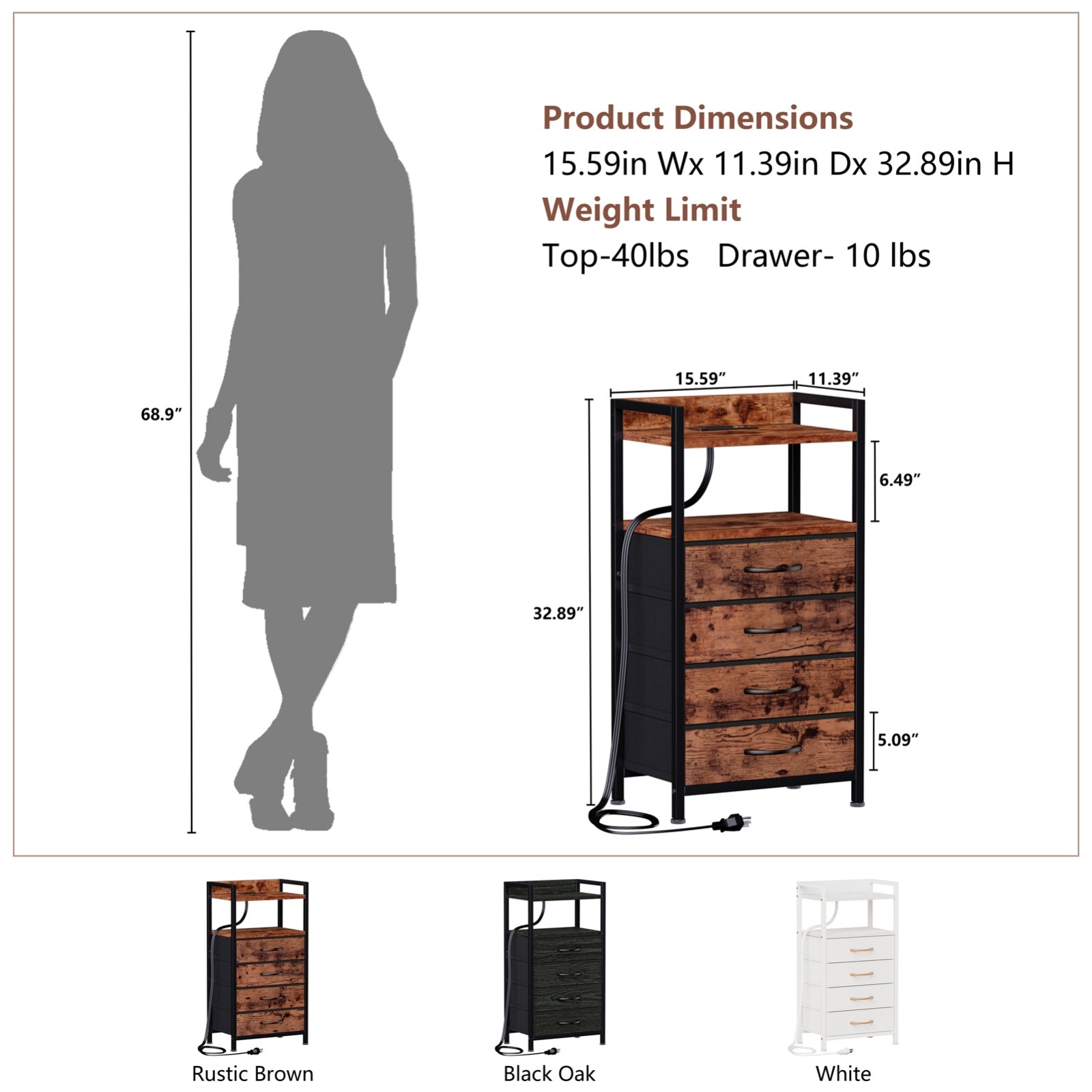 Furnulem 4/5 Drawer Nightstand with Charging Station