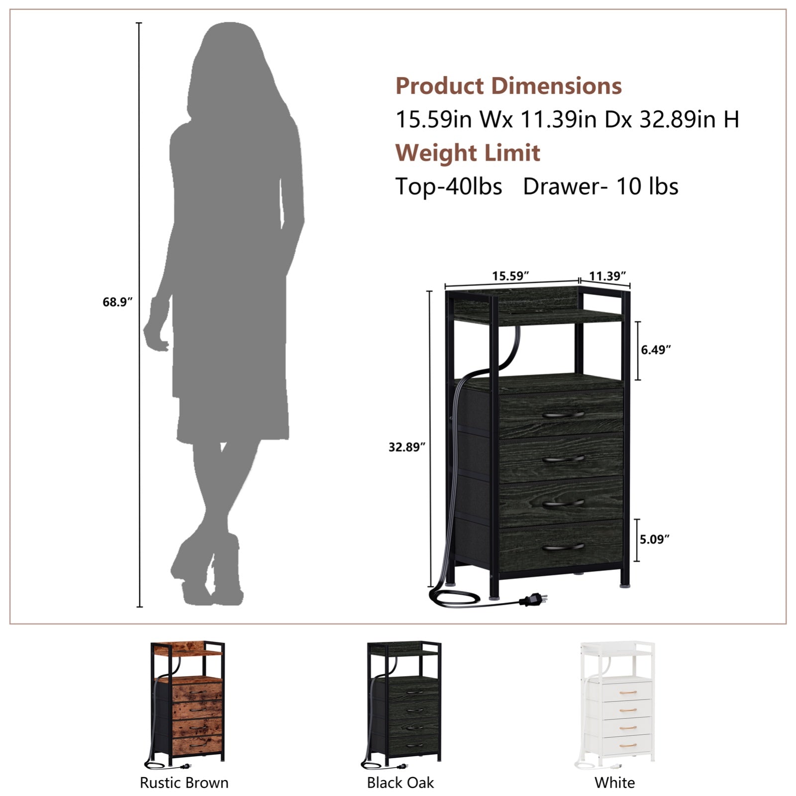 Furnulem 4/5 Drawer Nightstand with Charging Station