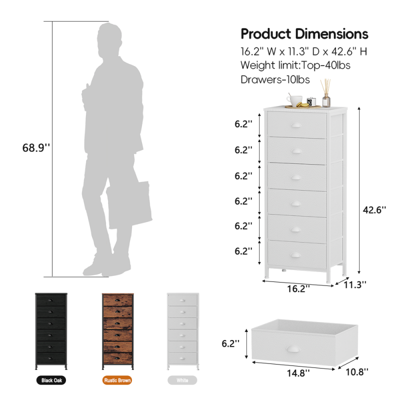 Furnulem Tall Dresser with 6 Fabric Drawers