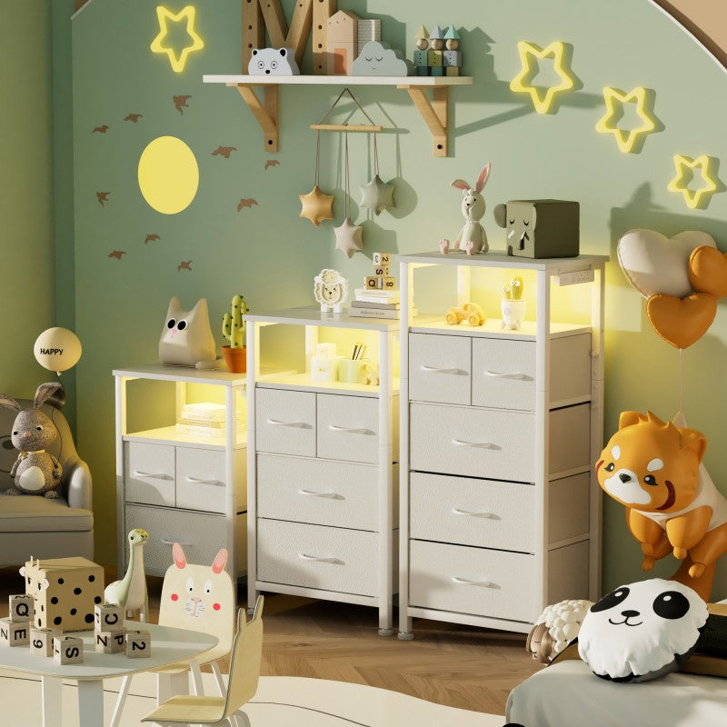 Furnulem Tall LED Dresser with Charging Station and Multi-Drawers