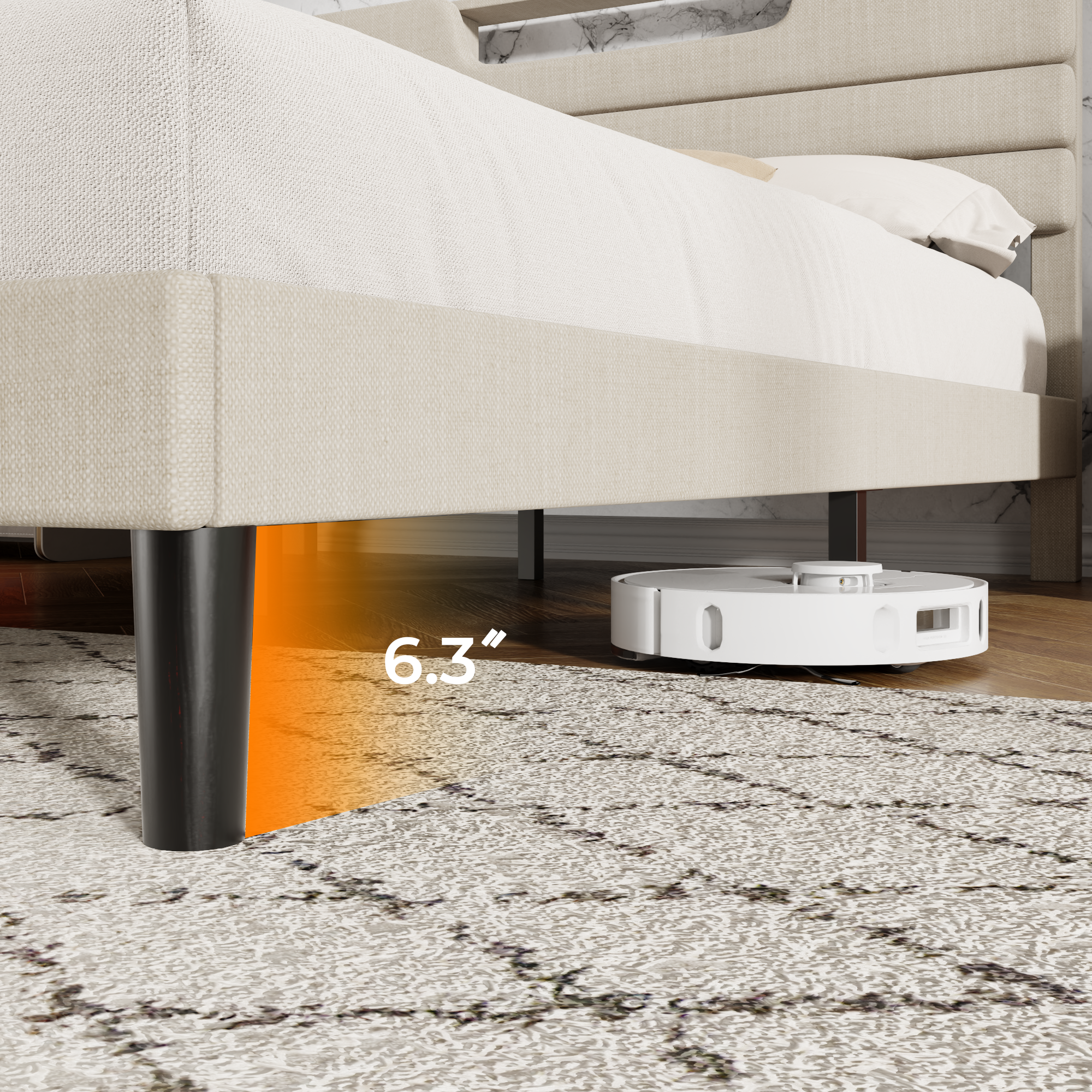 Furnulem King Size Bed Frames with Upholstered Headboard Modern Platform Bed with Charging Station and Led Lights Bed Frame with Sturdy Wooden Slats