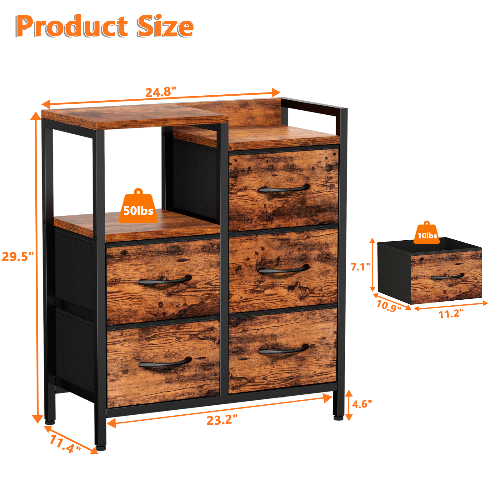 Furnulem 5 Drawer Rustic Dressers for Bedroom