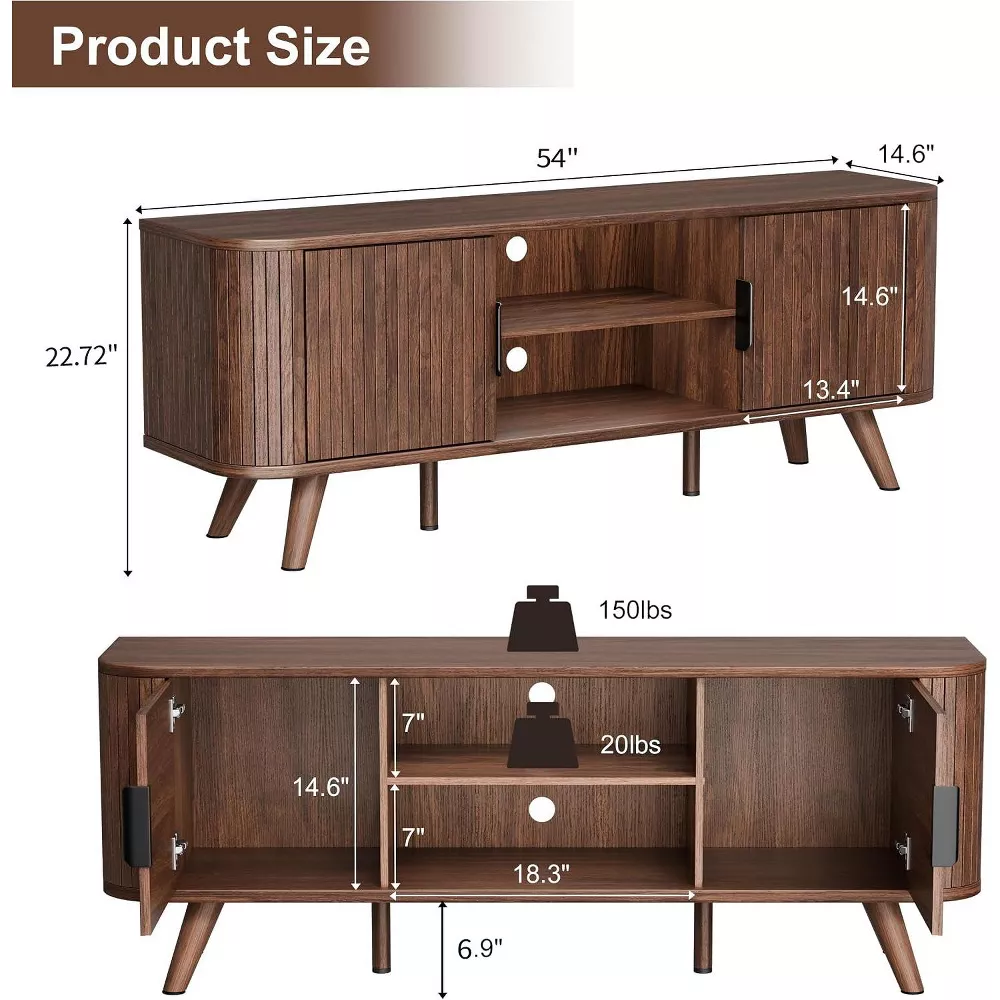 Qwatto Mid Century Modern TV Stand up to 65'' with Power Outlet Entertainment Center Fluted Wood TV Console with Storage Drawer for LivingRoom Bedroom