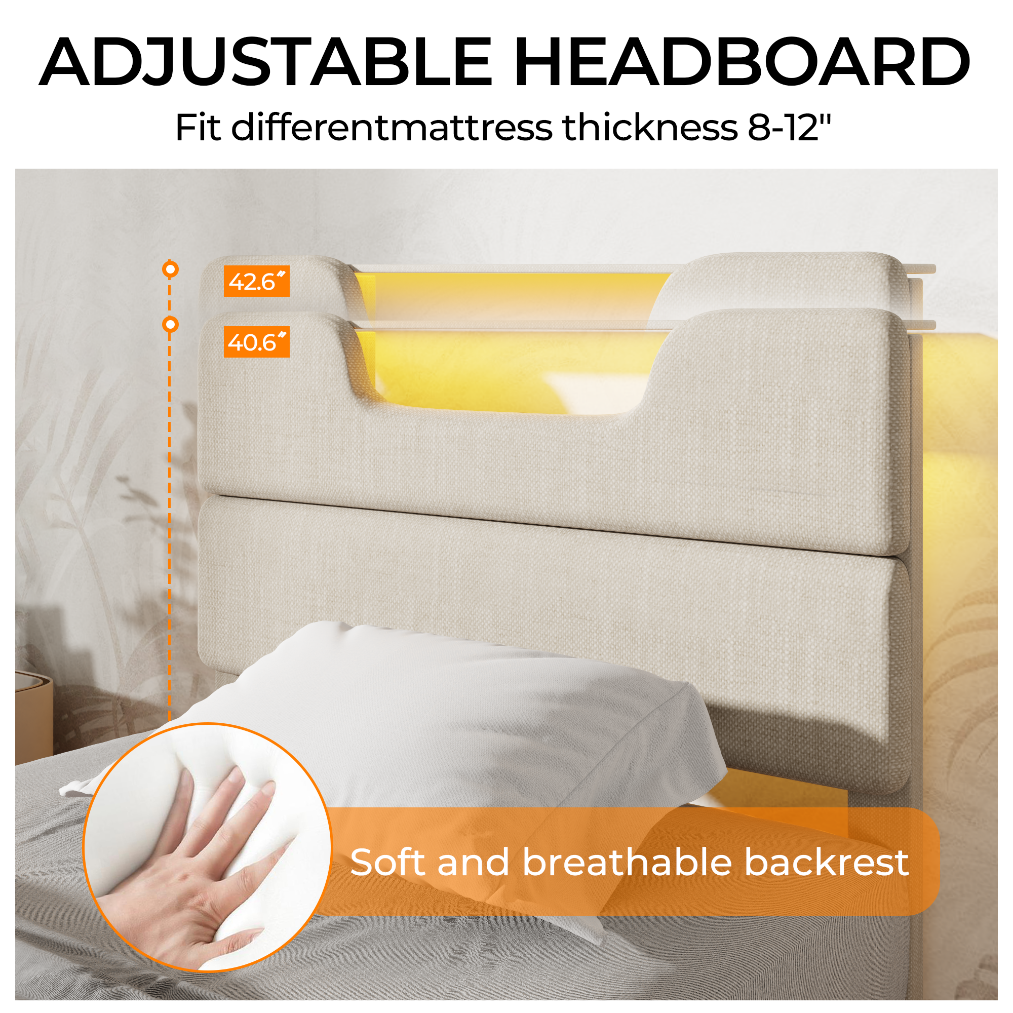 Twin Size Metal Platform Bed Frame Upholstered Headboard LED Lights Charging Station Heavy Duty Support No Box Spring Needed Bedroom USB