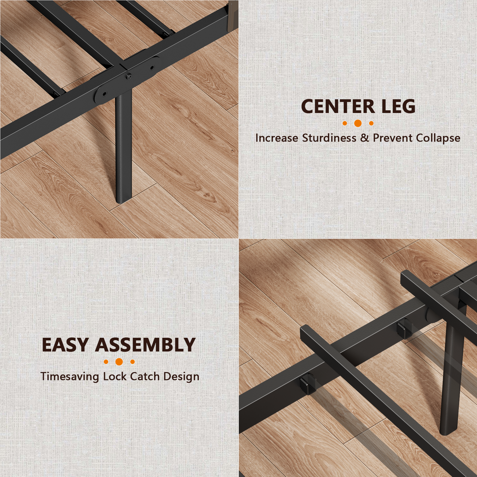 Queen Bed Frame with Wood Headboard Metal Platform Bed with 2 Storage Drawers Shelf Built-in Charging Station  LED Lights No Box Spring Needed