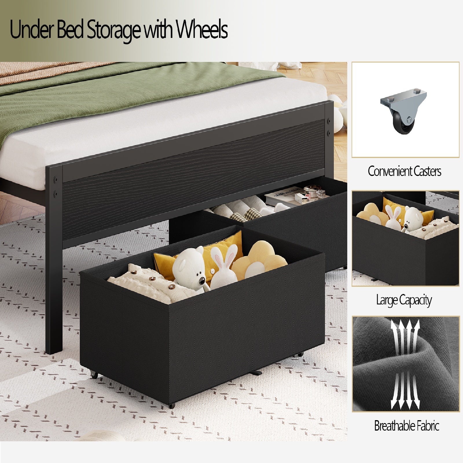 Furnulem Twin Bed Frames with Charging Station and LED Lights, Grey Upholstered Headboard with Shelves