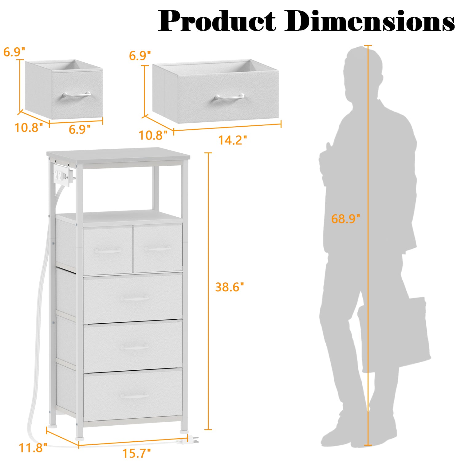 Furnulem Tall LED Dresser with Charging Station and 5 Drawers