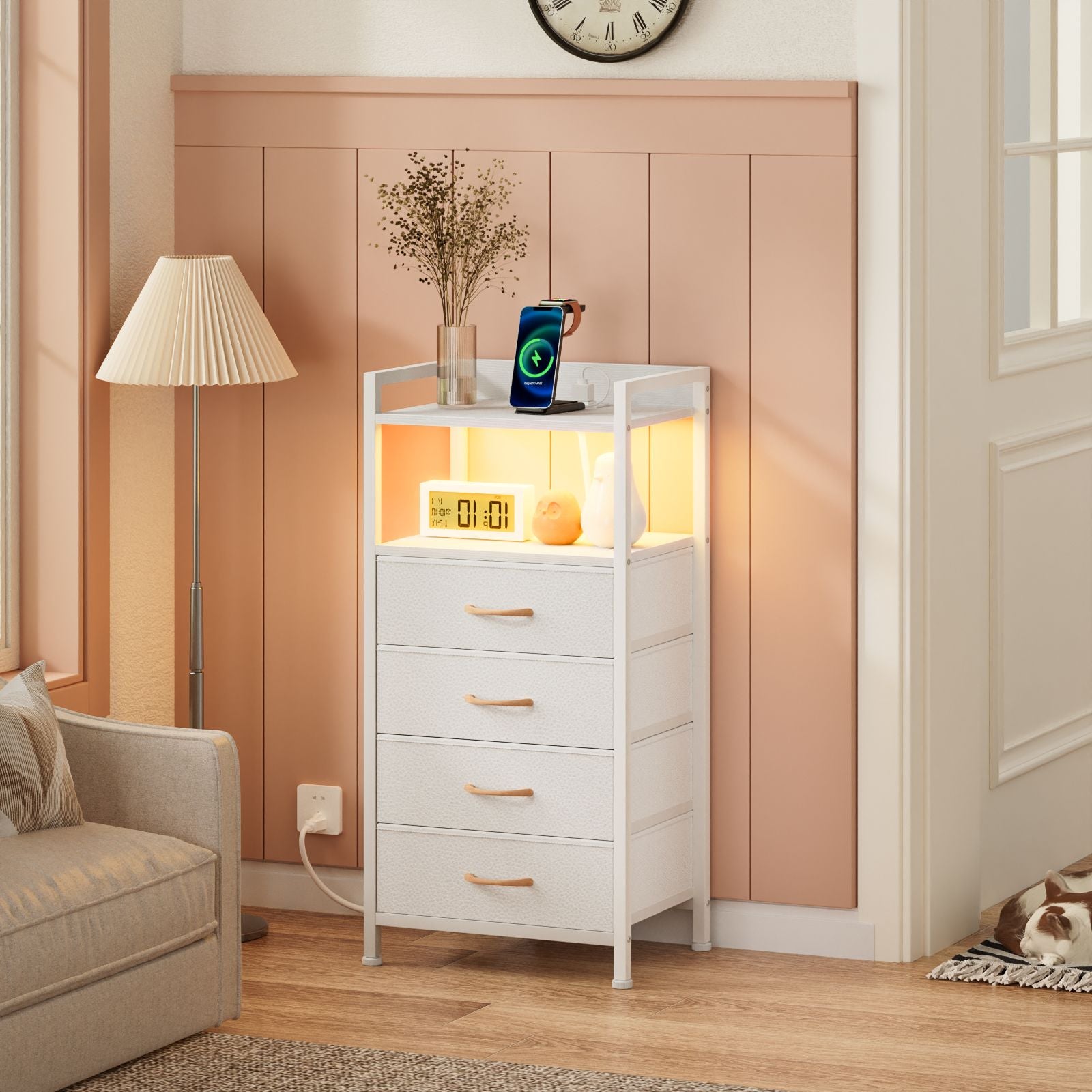 Furnulem 4 Drawer Nightstand with Charging Station