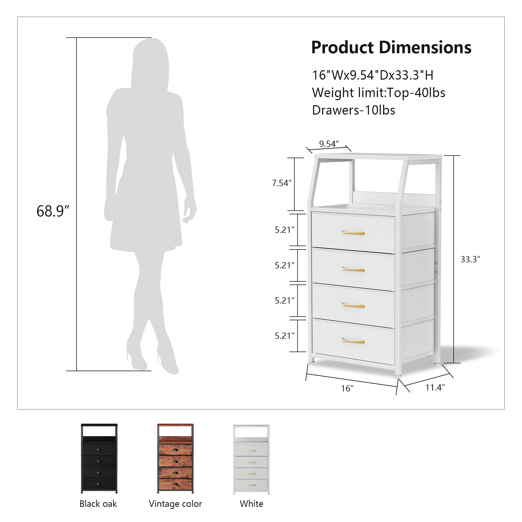 Furnulem Nightstands with 3/4/5 Drawers & Outlets, Bedside Tables with 2 USB Ports & 2-Tier Open Shelf