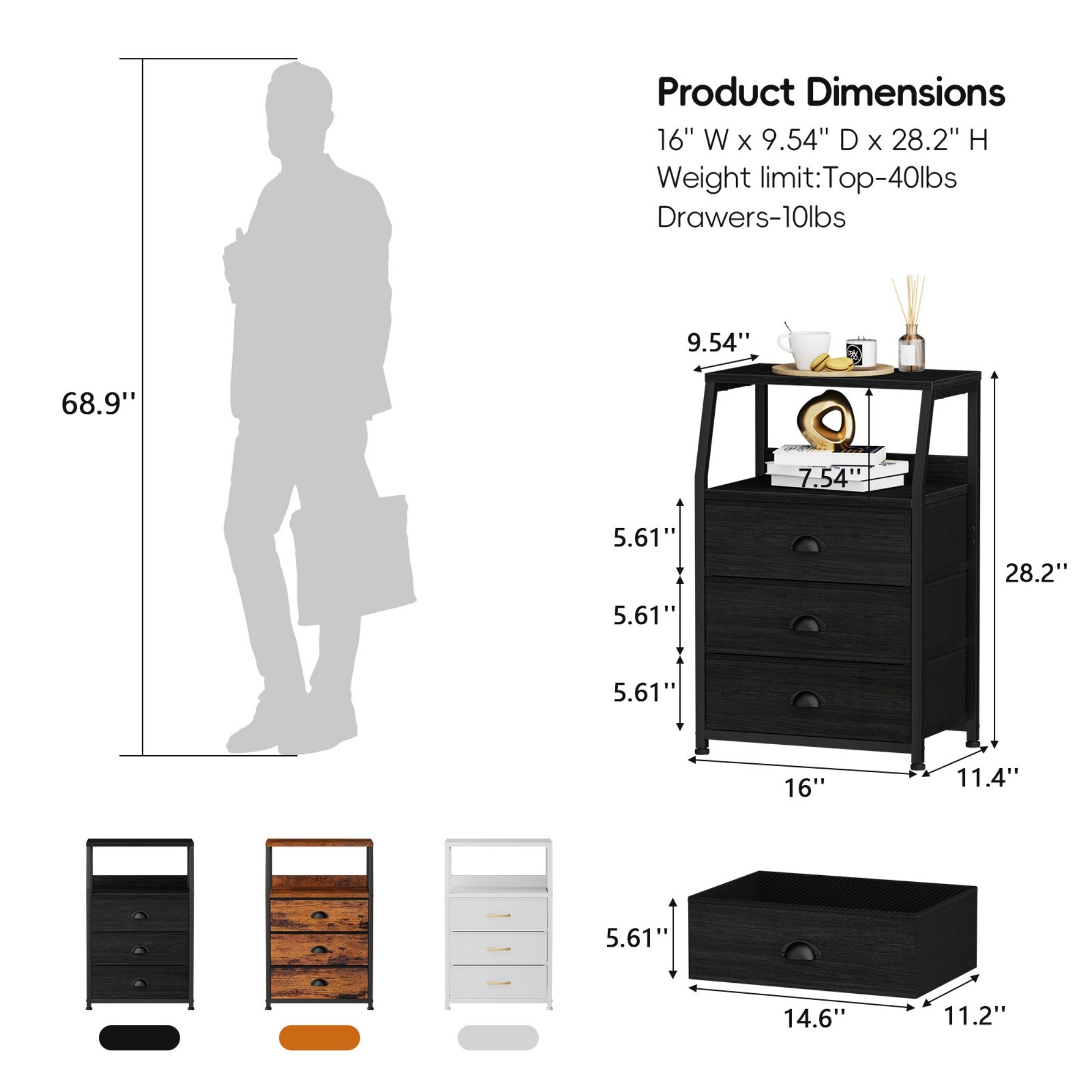 Furnulem Nightstand Dresser with Multi Fabric Drawers