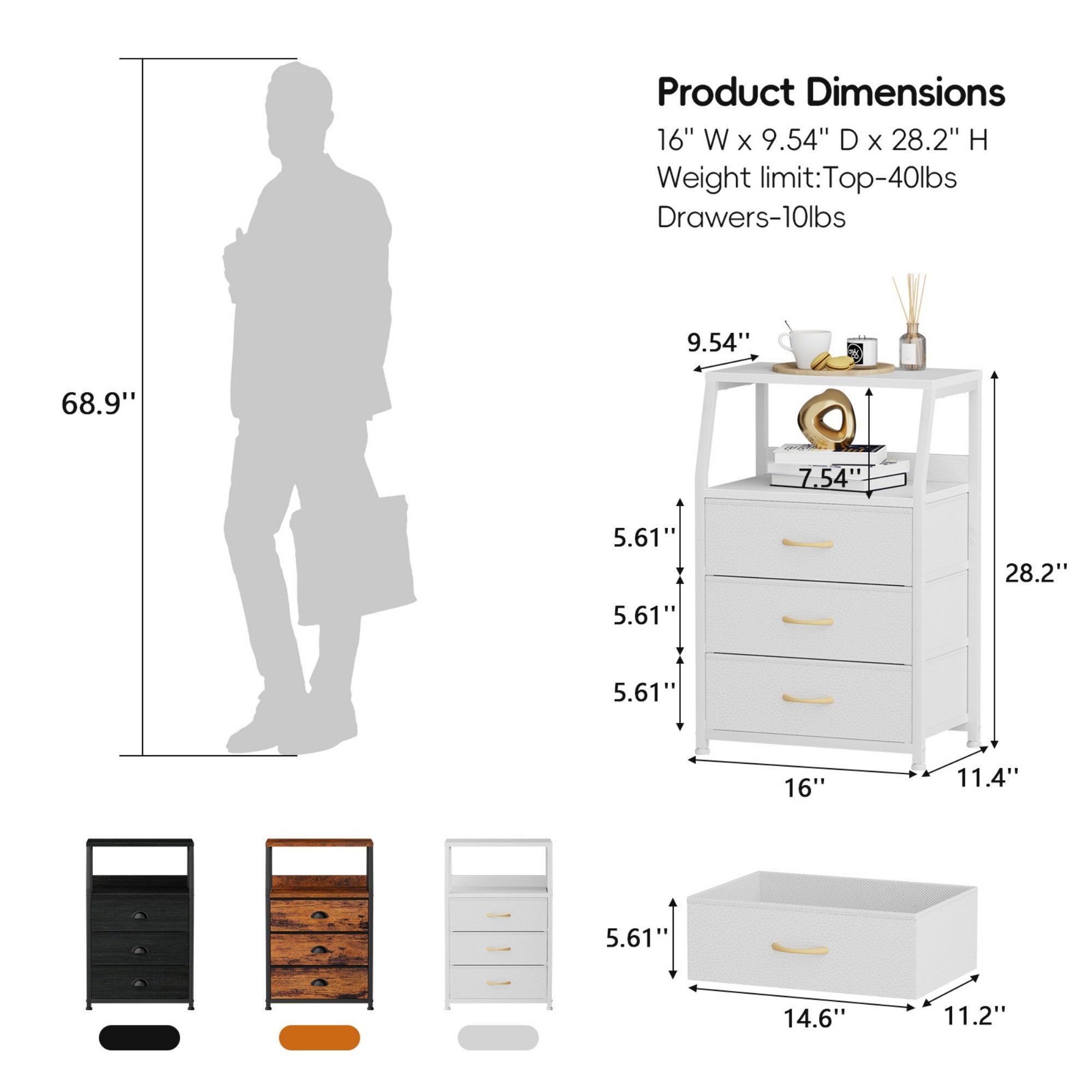 Furnulem Nightstand Dresser with Multi Fabric Drawers