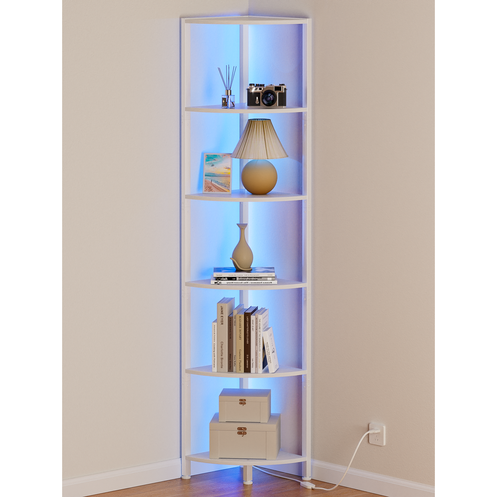 Furnulem 5/6 Tier Corner Shelf with LED Light