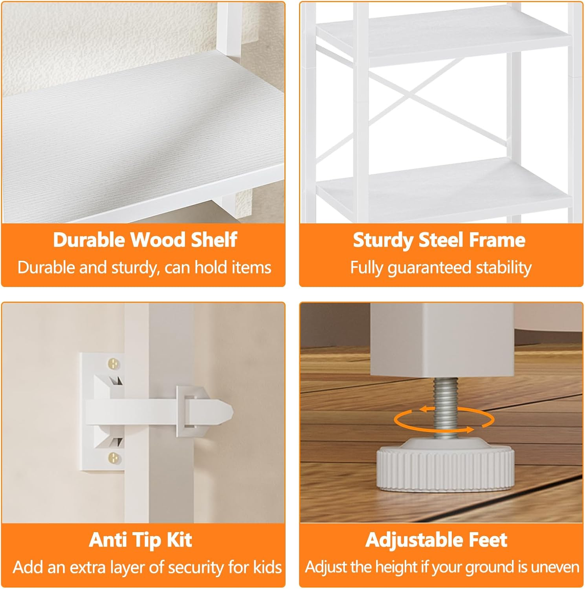 5-Tier Corner Shelf,Tall Narrow Bookshelf with Drawers,White