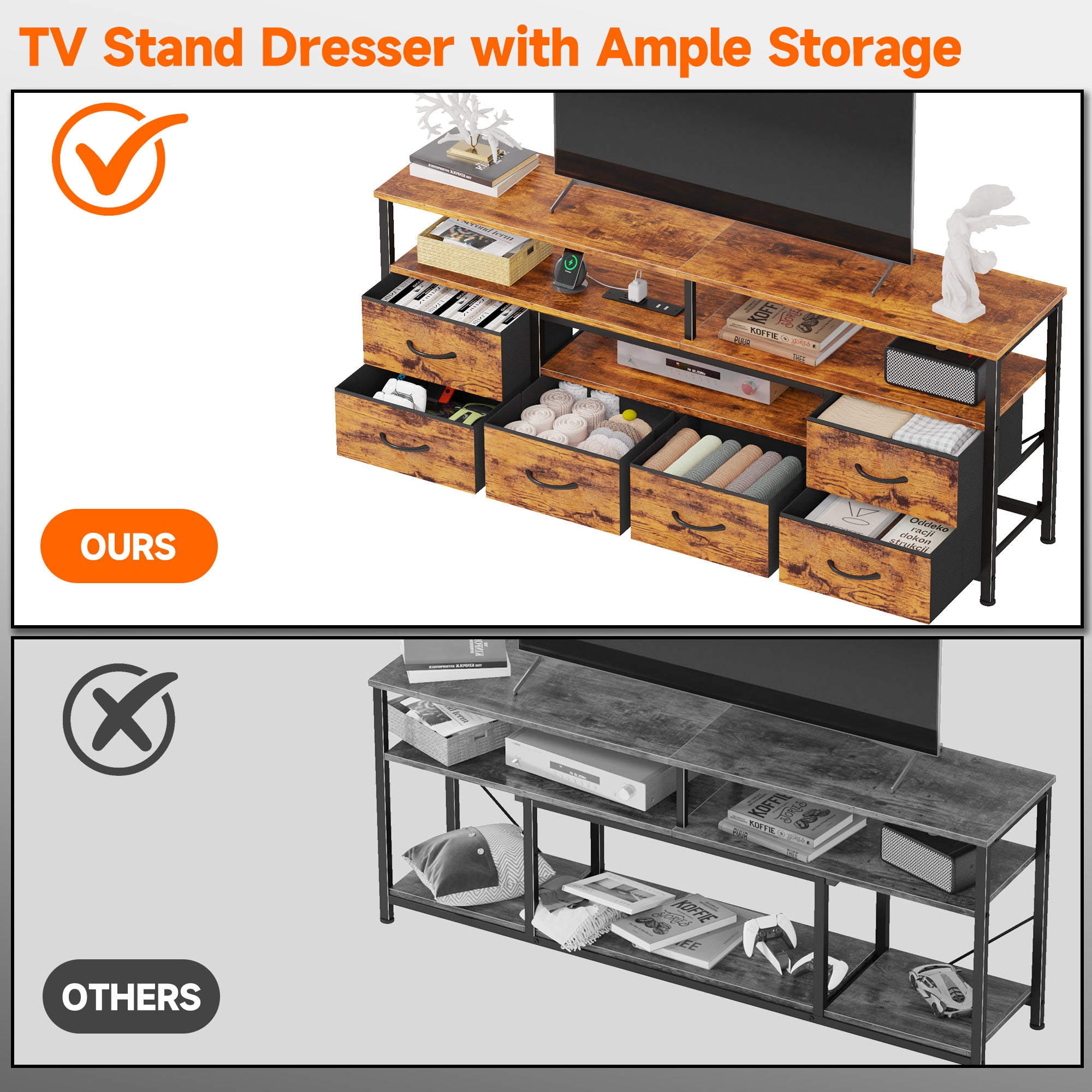 24" Modern Wood Vanity Desk with Lighted Mirror and Charging Station Small Makeup Dressing Table with 2 Drawers and 3 Storage Shelves for Bedroom