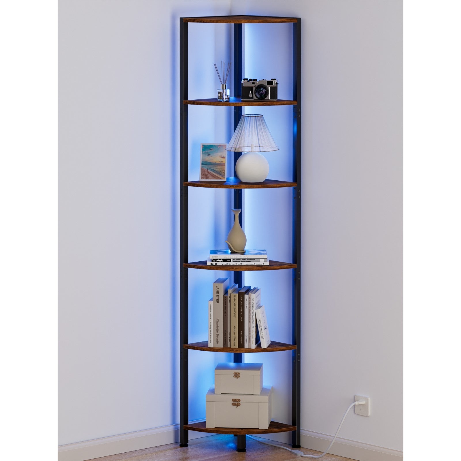 Furnulem 5/6 Tier Corner Shelf with LED Light