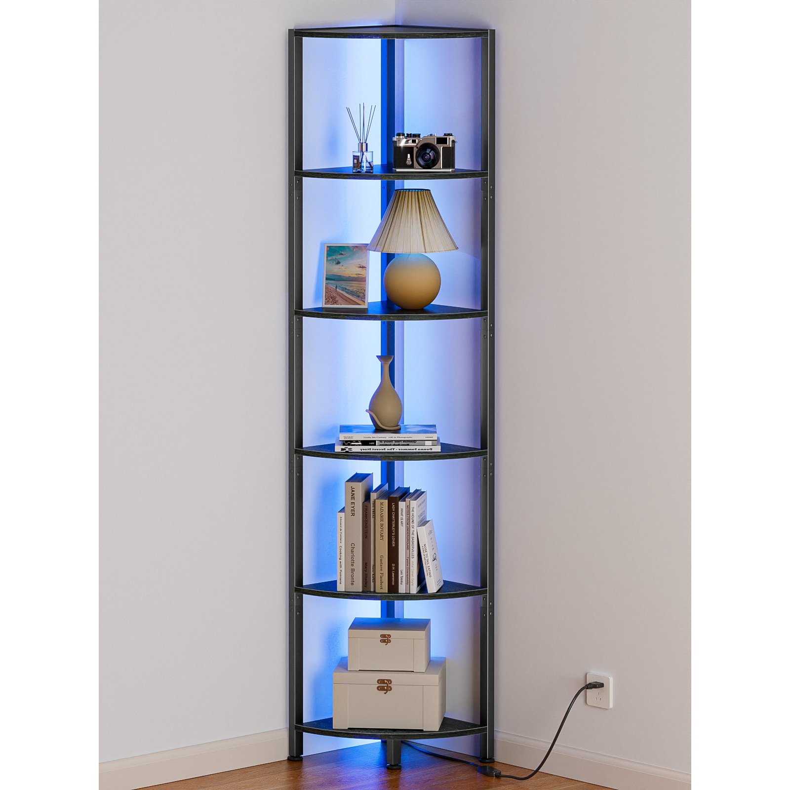 Furnulem 5/6 Tier Corner Shelf with LED Light