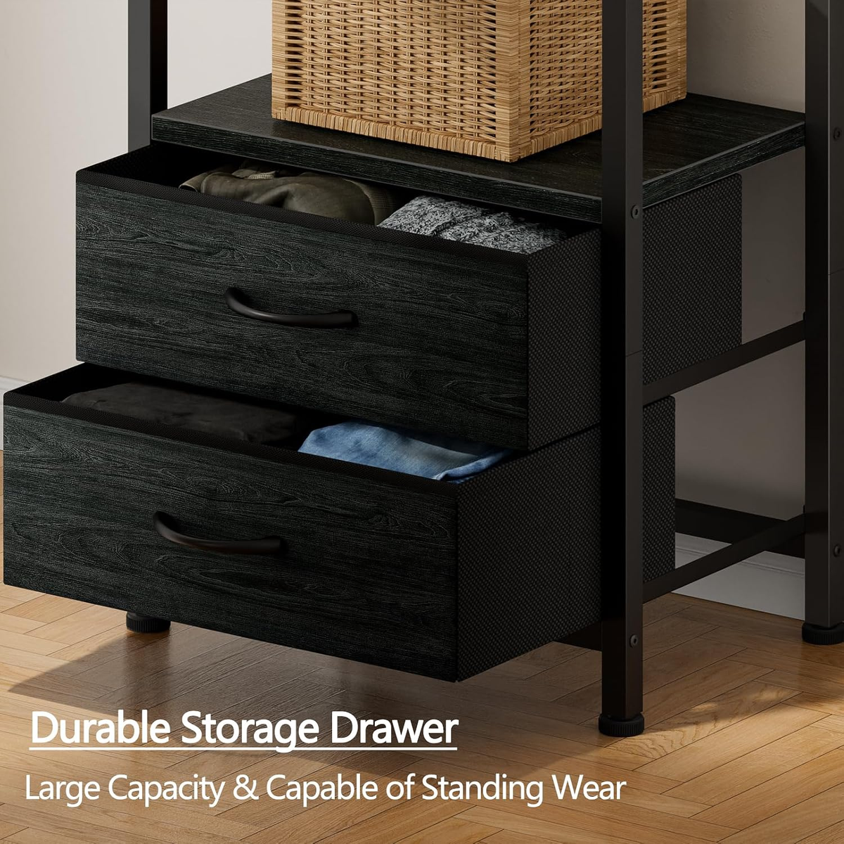 5-Tier Tall Corner Shelf, Narrow Bookshelf with Drawers