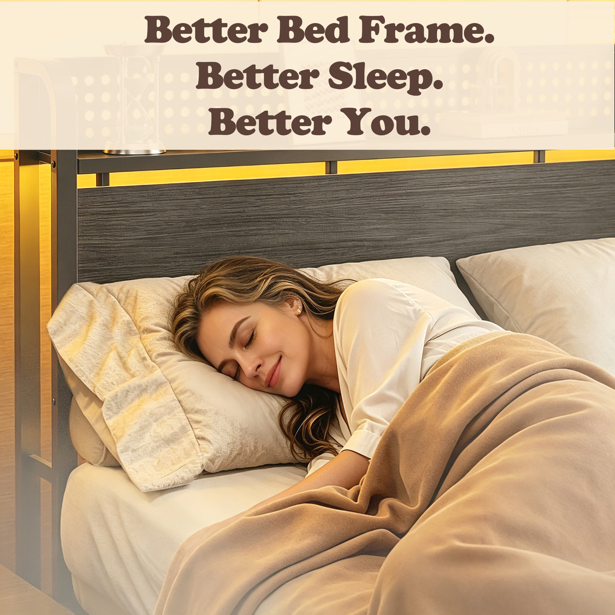 Bed Frame with 2 Storage Drawers Bookcase Headboard Charging Station